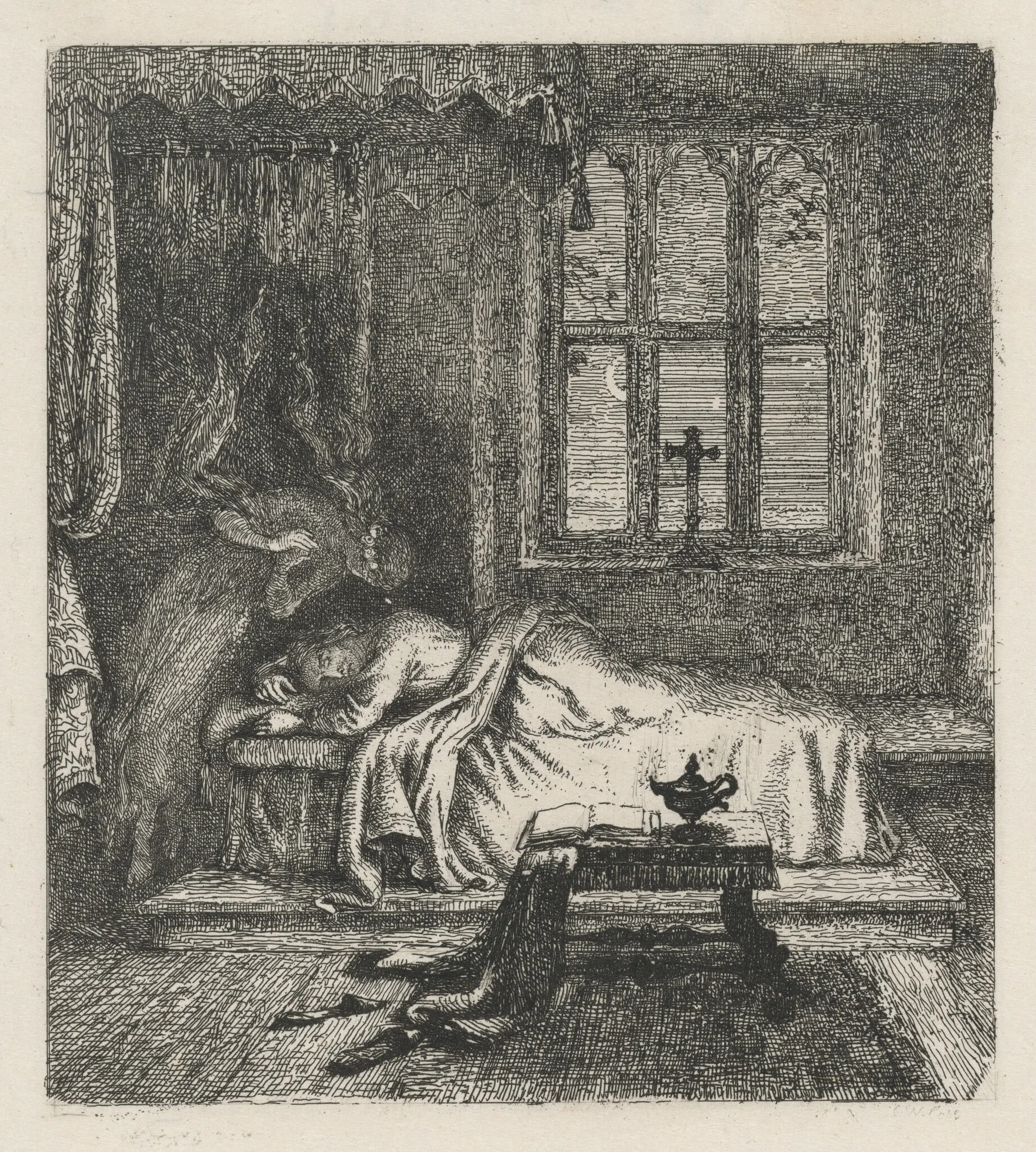 Milton's Dream of His Deceased Wife, by Charles West Cope, ink, 1850