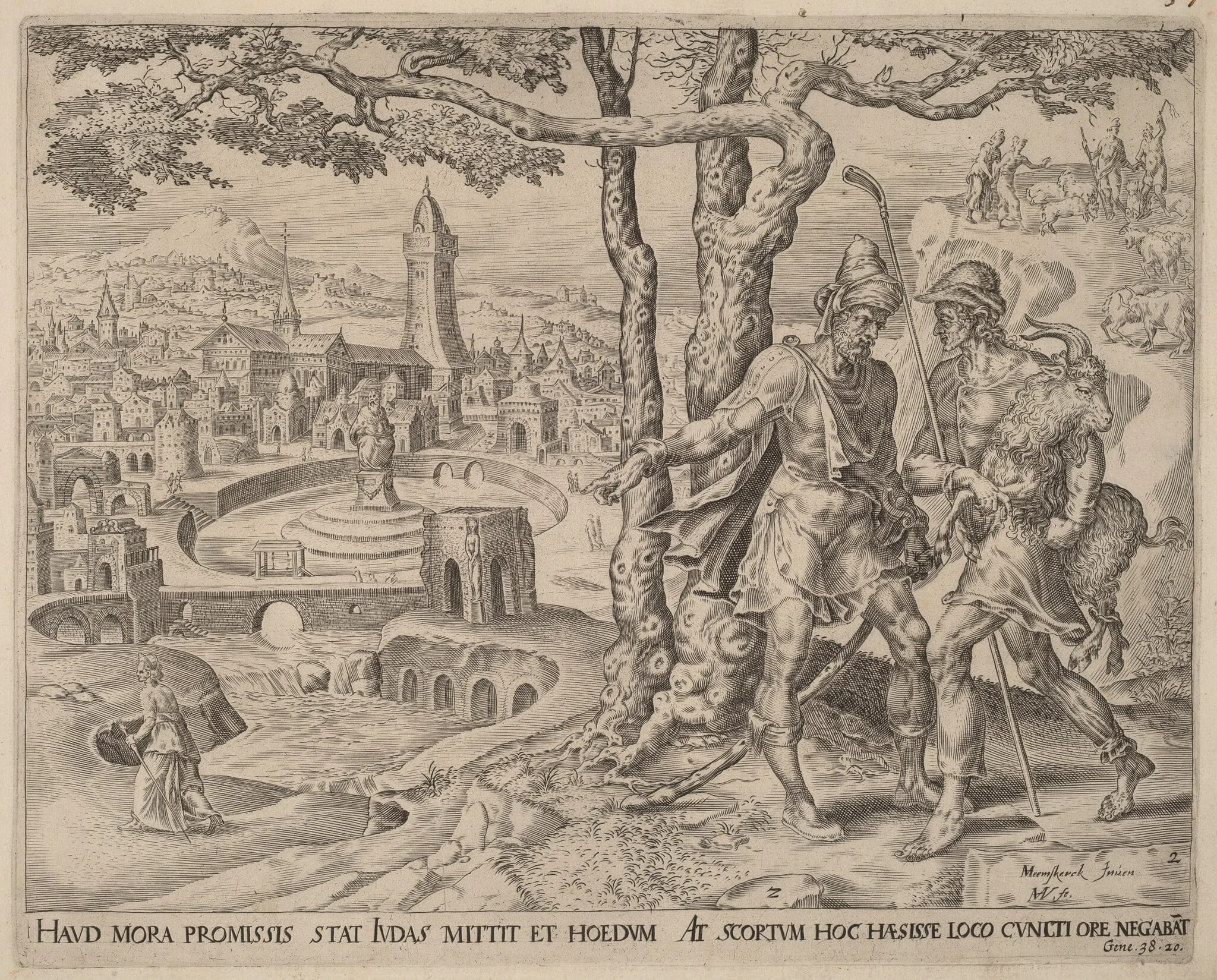 Hirah the Adullamite with the Kid, by Herman Jansz Muller, ink, 1566