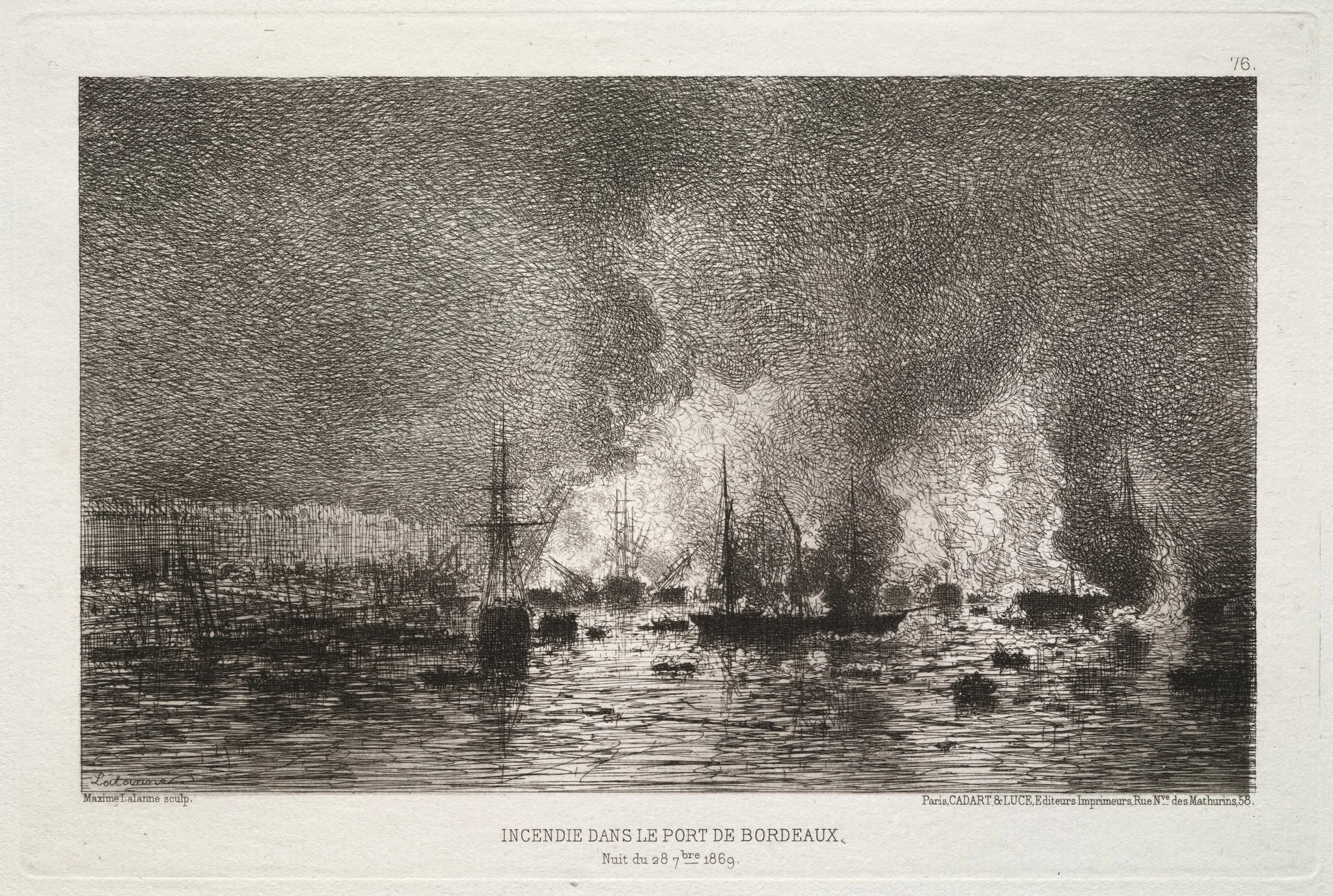Conflagration in the Port of Bordeaux, by Maxime Lalanne, 1869