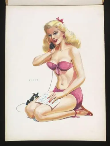 'Pin-up' girl speaking on the telephone with a letter in her hand