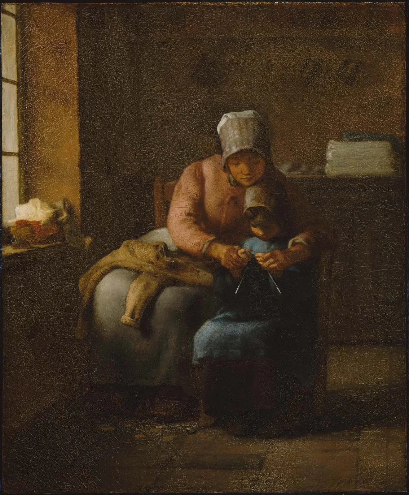 Knitting Lesson, by Jean François Millet, oil, 1854