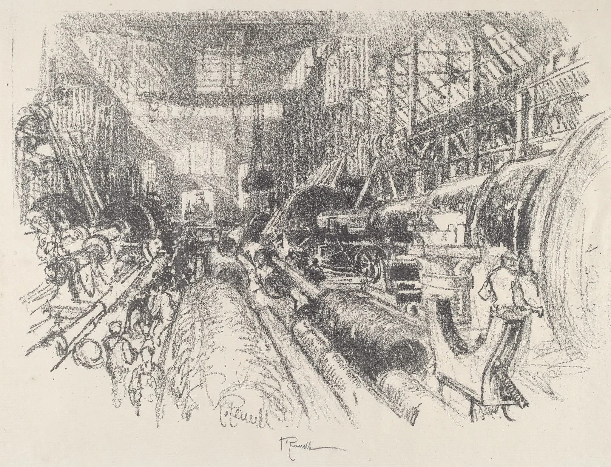 The Biggest Lathe in the World, by Joseph Pennell, ink, 1917