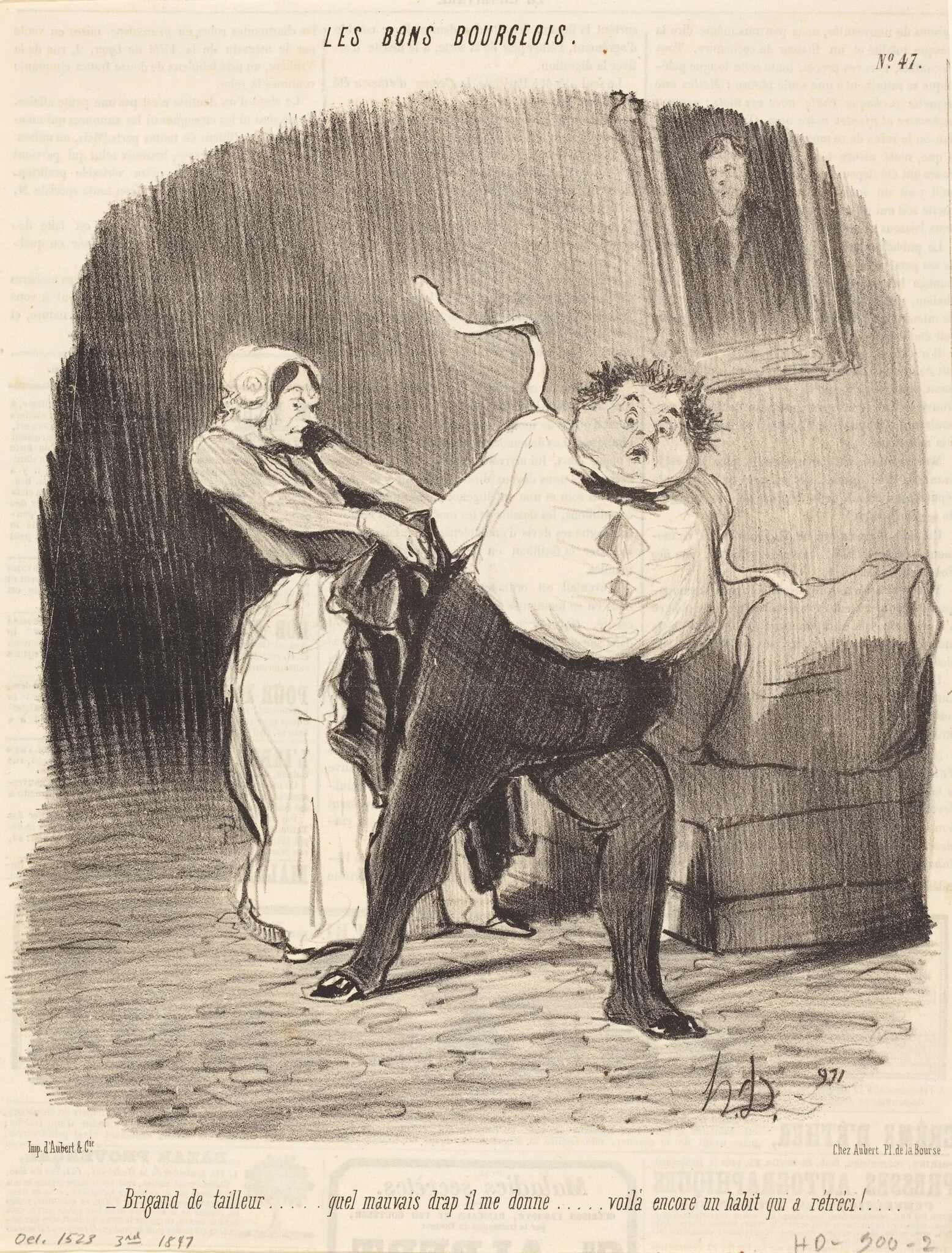 Brigand de tailleur... encore un habit... rétréci!, by Honoré Daumier, ink, 1847