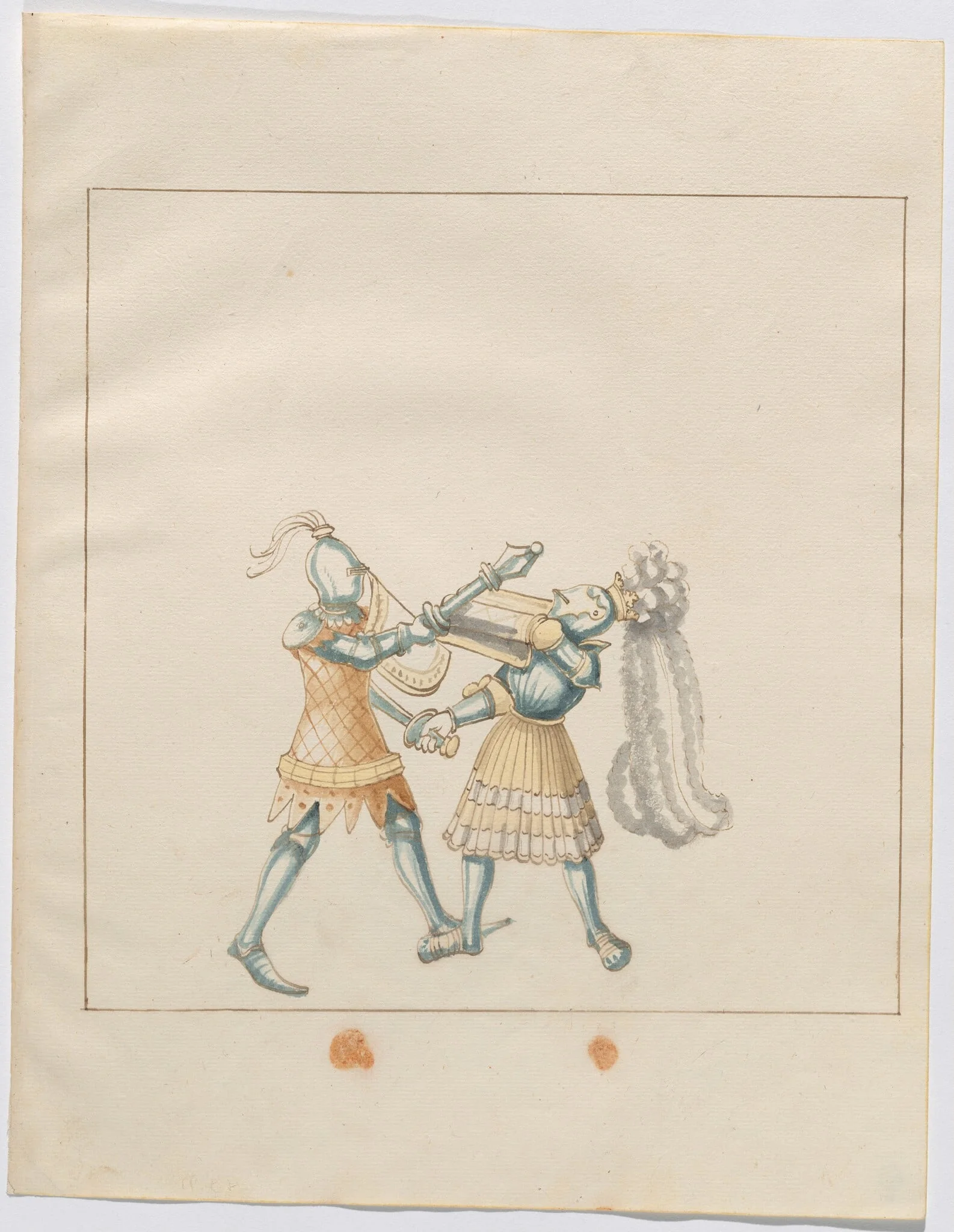 Foot Combat with Maces and Tartsche Shields, by German 16th Century, ink, 1514