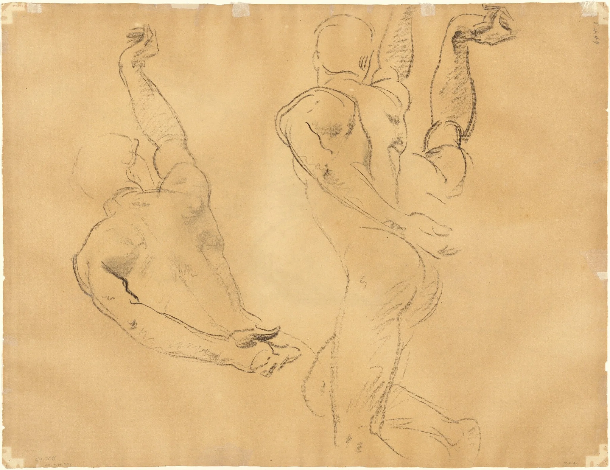 Studies of Male Nudes [verso], by John Singer Sargent, charcoal, 1918