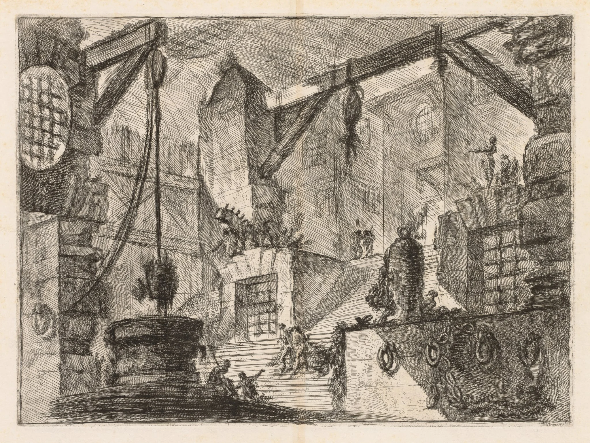 The Prisons:  Colonnaded Interior with a Broad Stair, by Giovanni Battista Piranesi, 1748