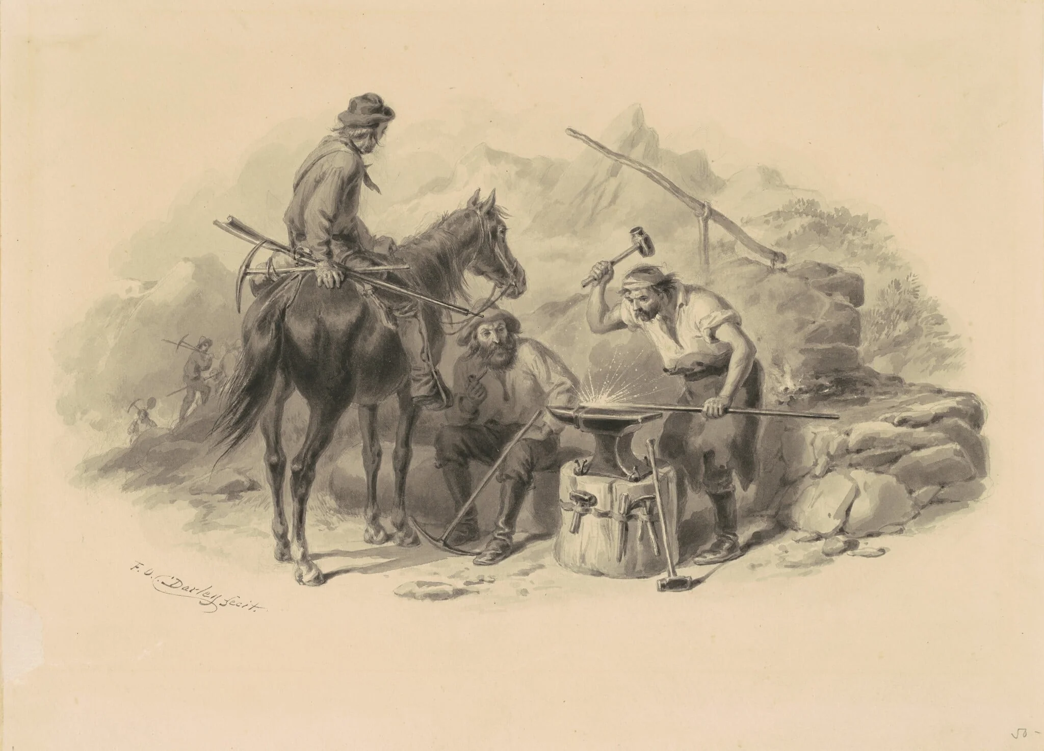 Blacksmith in the Goldfields, by Felix Octavius Carr Darley, graphite, 1852