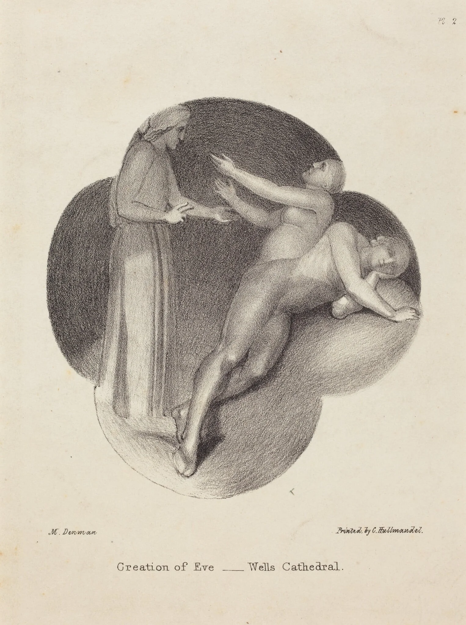 Creation of Eve, from Wells Cathedral, by Maria Denman, ink, 1829