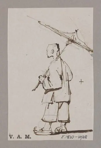 A Chinese man holding up a parasol