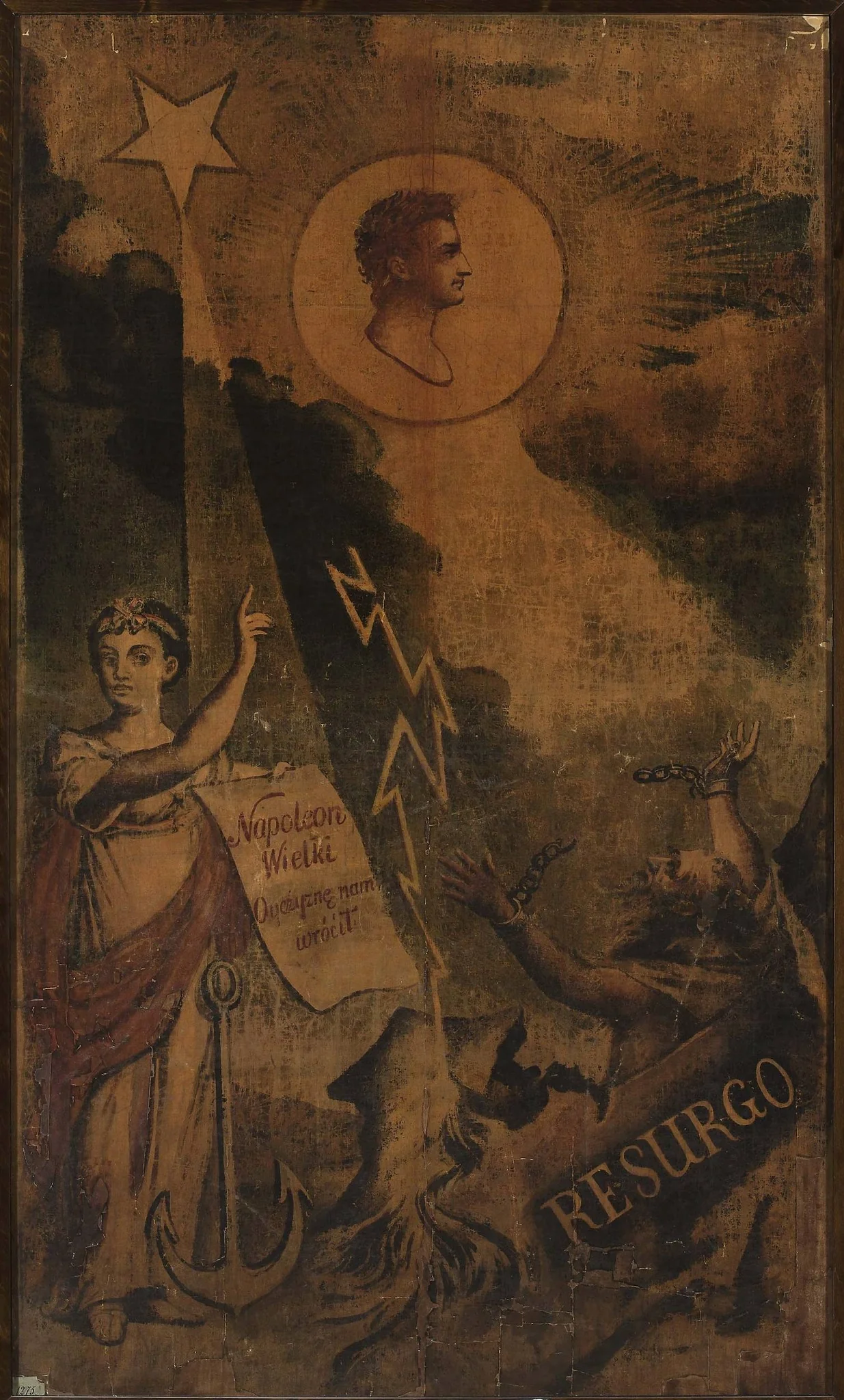 Apotheosis of Napoleon as the liberator of Poland – a banner used at the gala performance in the National Theatre in Warsaw in the presence of Napoleon, by Unknown, oil, 1807