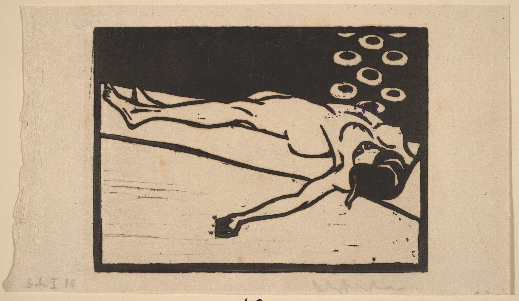 Reclining Nude, by Ernst Ludwig Kirchner, ink, 1905