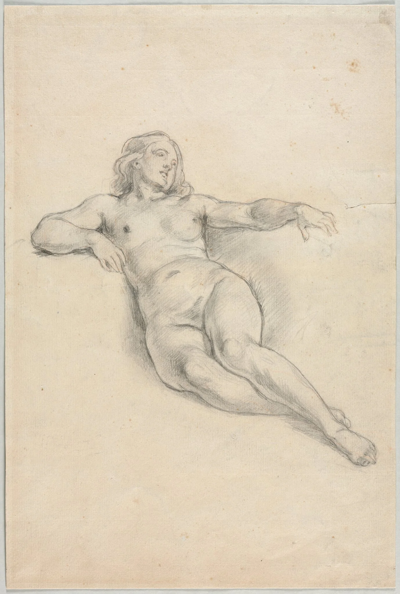 Reclining Female Nude (recto), by Unknown, 1850