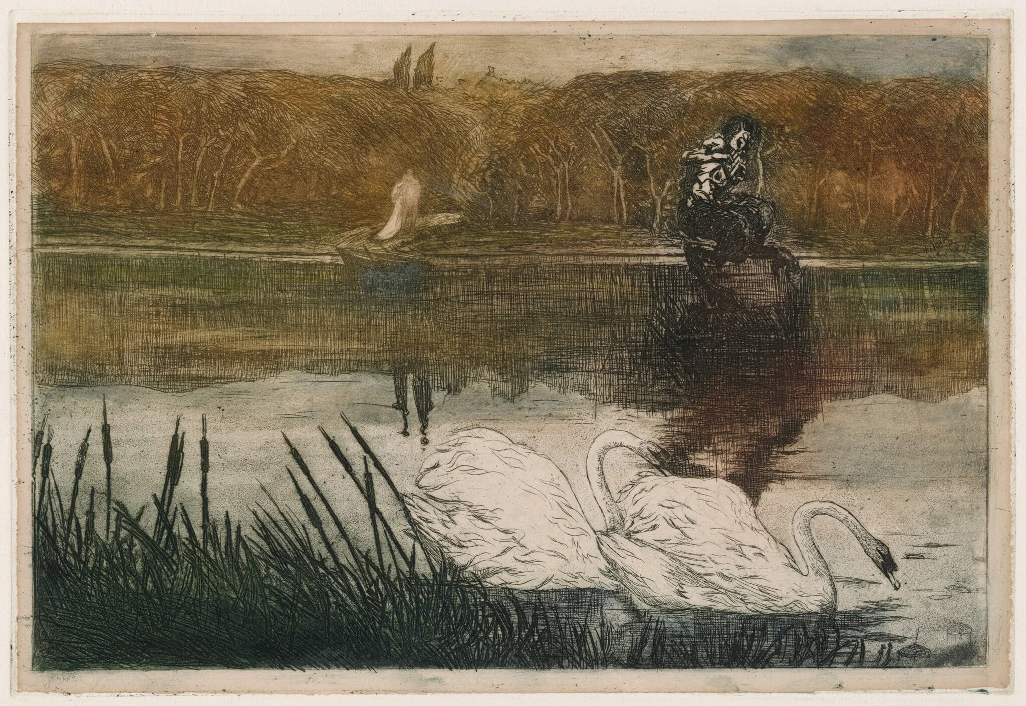 Lake with Swans, by Umberto Boccioni, ink, 1908