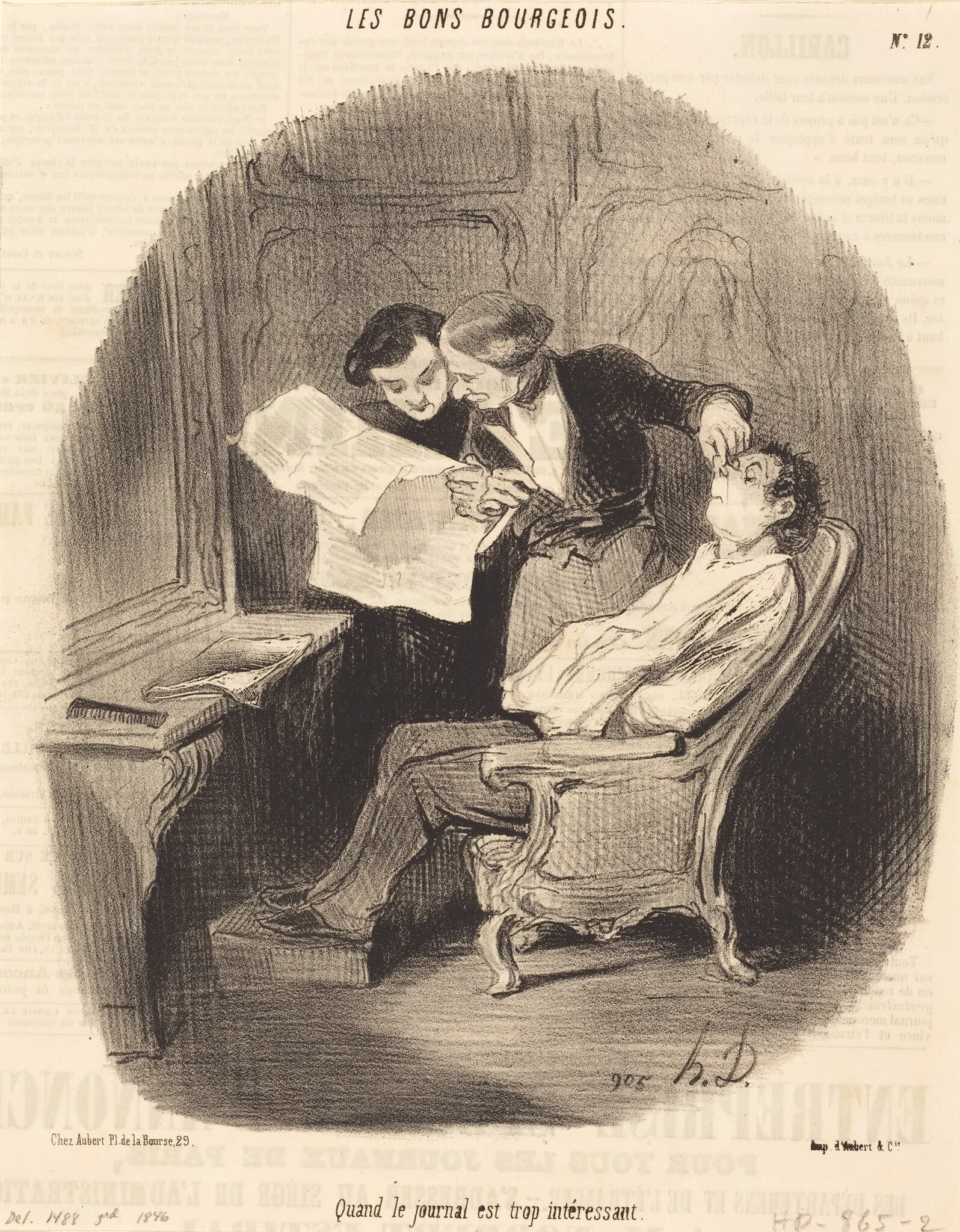 Quand le journal est trop intéressant, by Honoré Daumier, ink, 1846