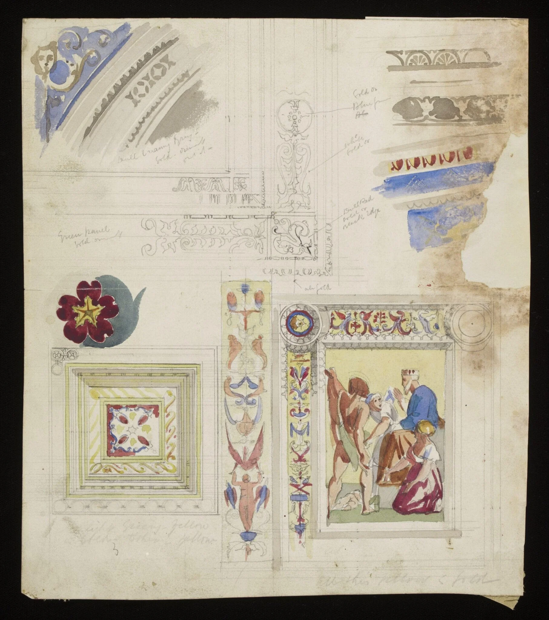 Study of frescos by Raphael on the ceiling of the Stanze della Segnatura in the Vatican Palace