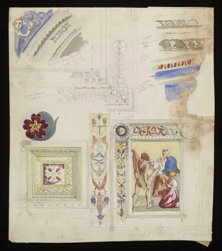 Study of frescos by Raphael on the ceiling of the Stanze della Segnatura in the Vatican Palace