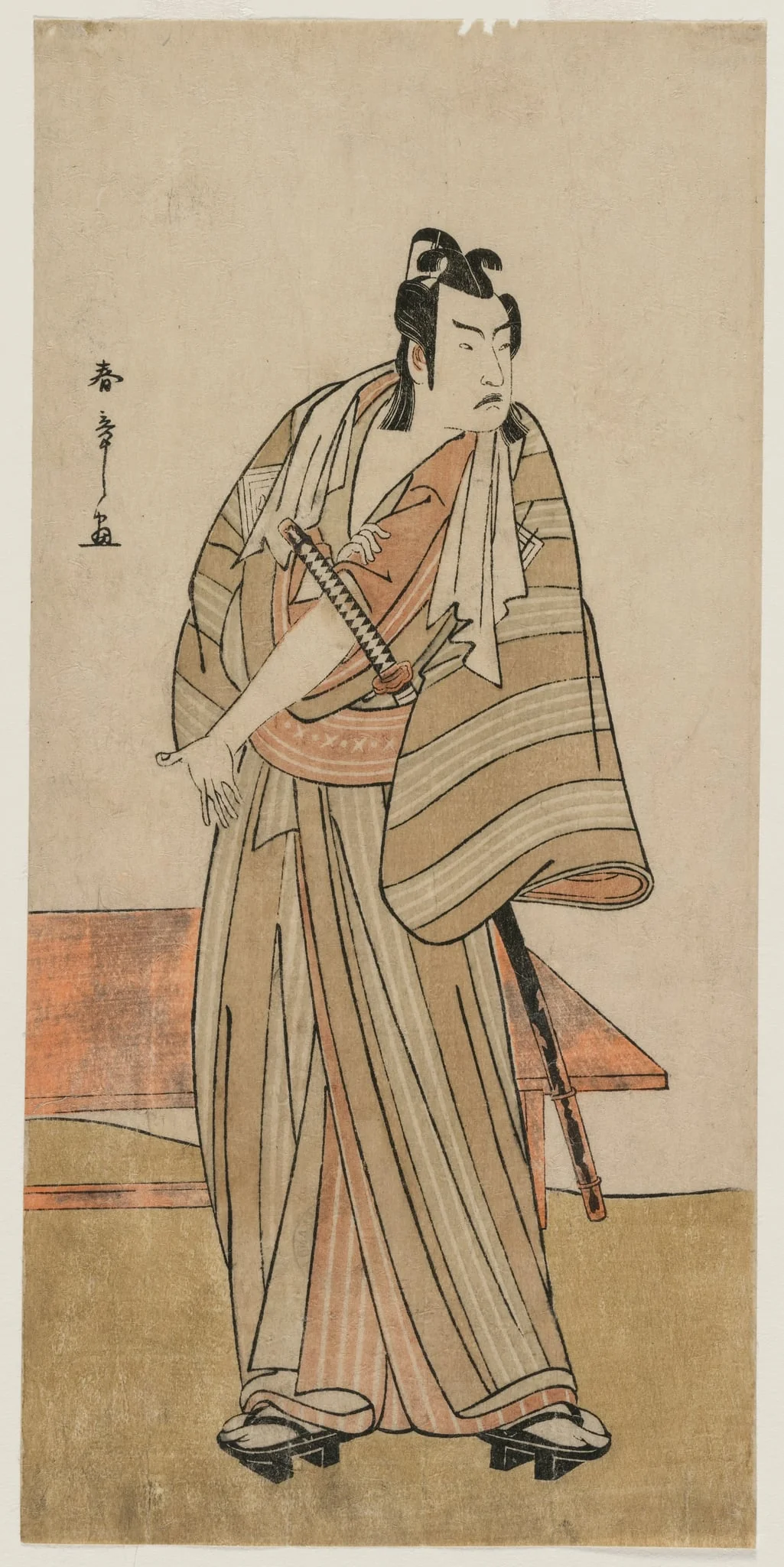 Ichikawa Yaozo II as a Otokodate Standing by a Bench, by Katsukawa Shunshō, 1780