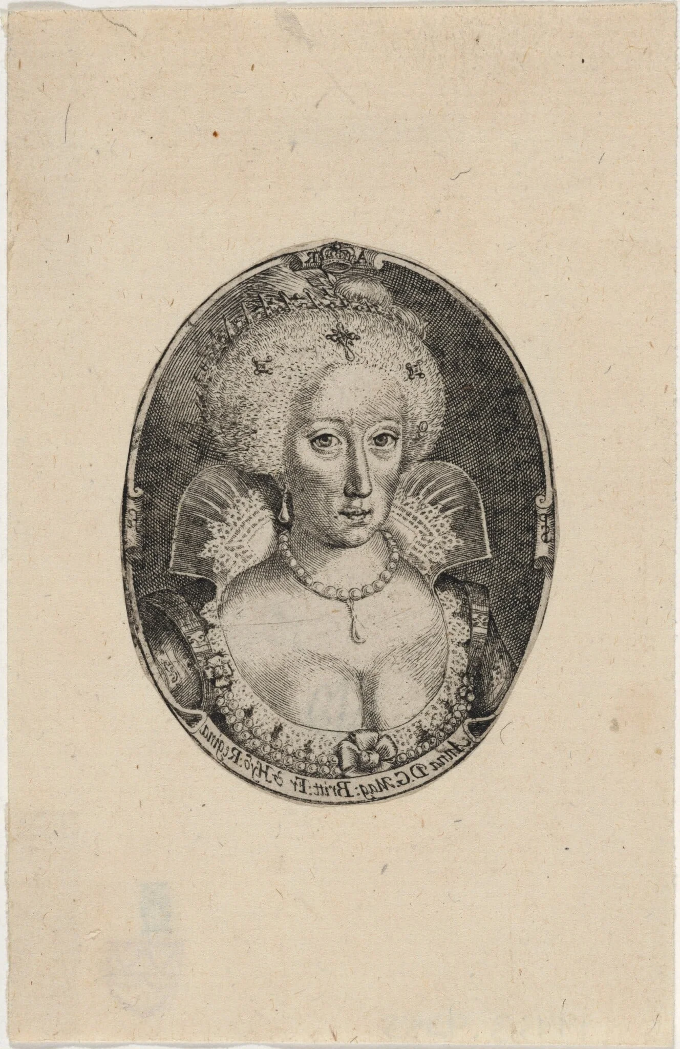 Anne of Denmark, by Simon van de Passe, ink, 1621