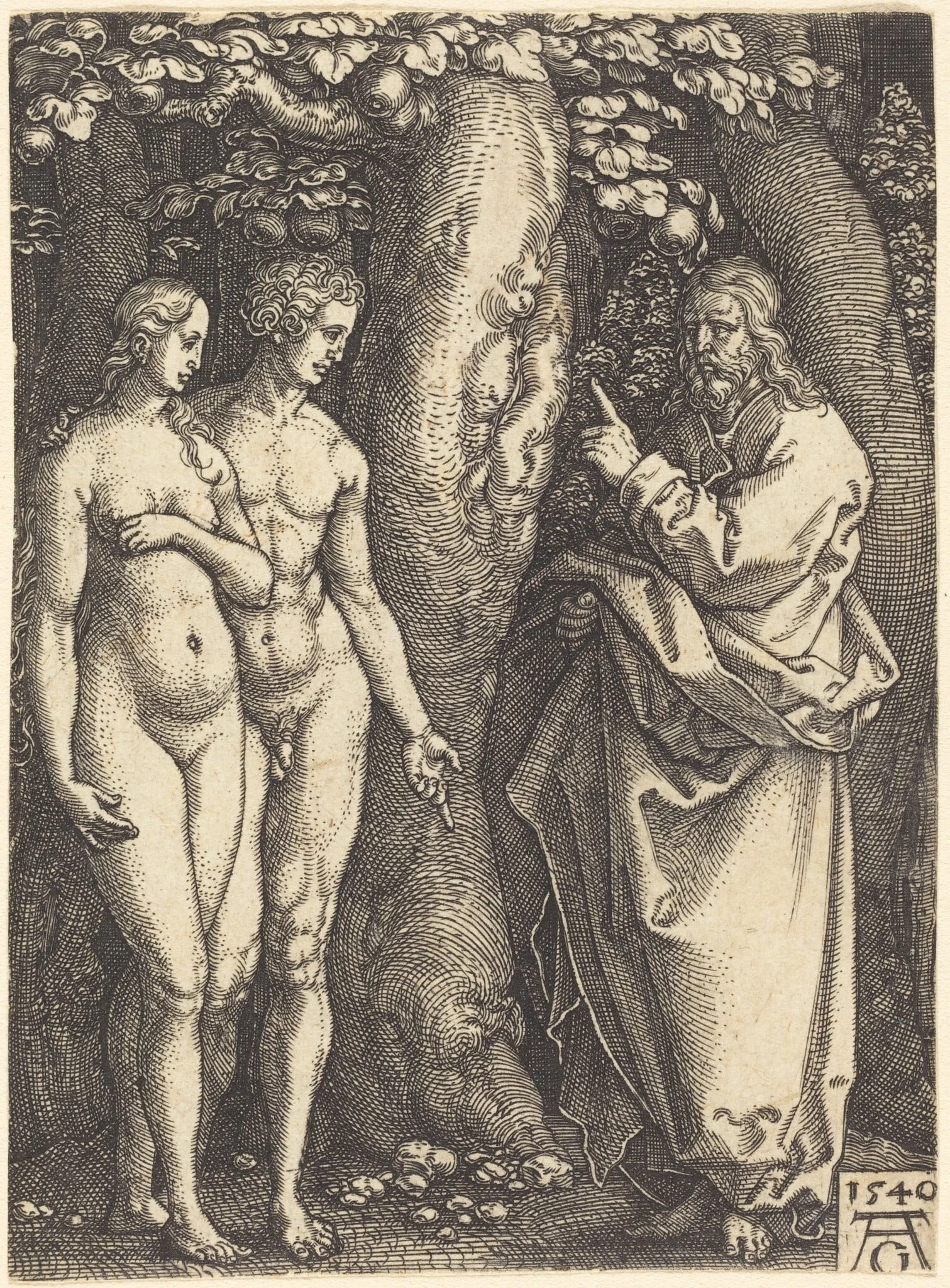 God Forbids to Eat from the Tree, by Heinrich Aldegrever, ink, 1540