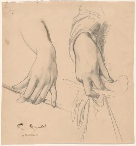 A Left Hand Holding a Staff and a Right Hand Holding a Glove and Riding Crop(?)