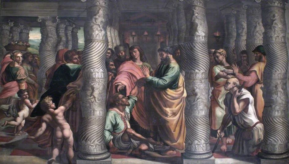 Sts Peter and John at the beautiful Gate, by Raphael, oil, 1511