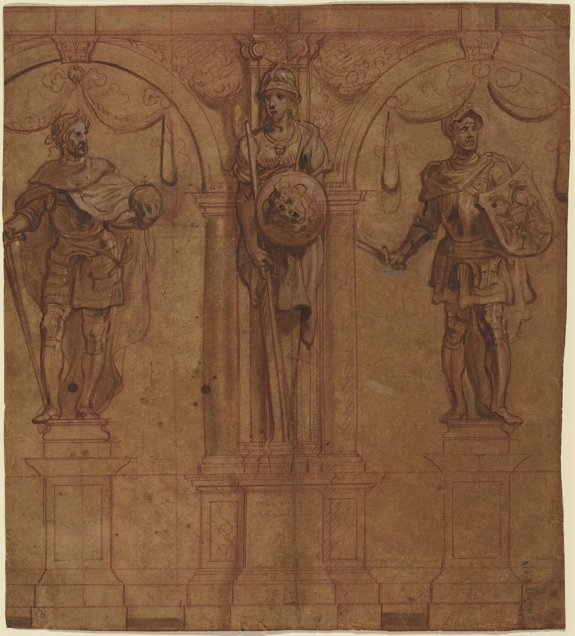 Rudolf I and Albert I with Pallas, by Peter Paul, Sir Rubens, ink, 1635