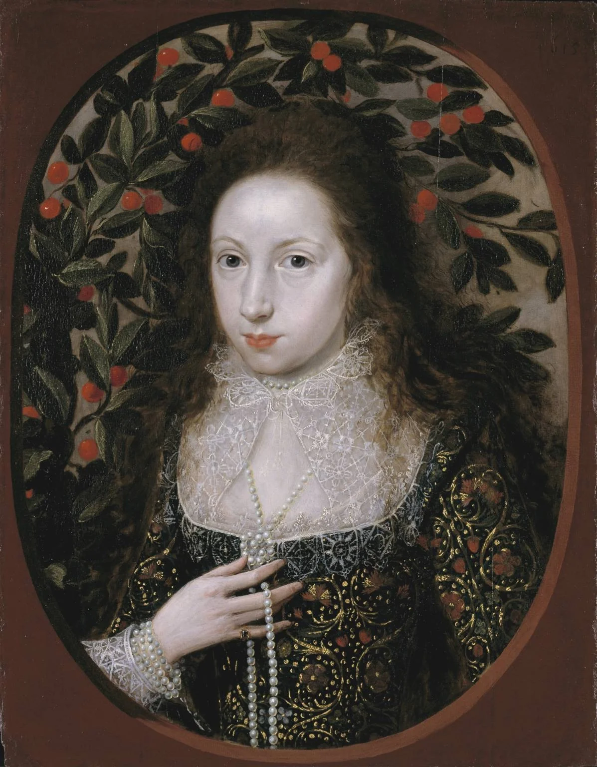 Lady Anne Pope, by Robert Peake the elder, oil, 1615