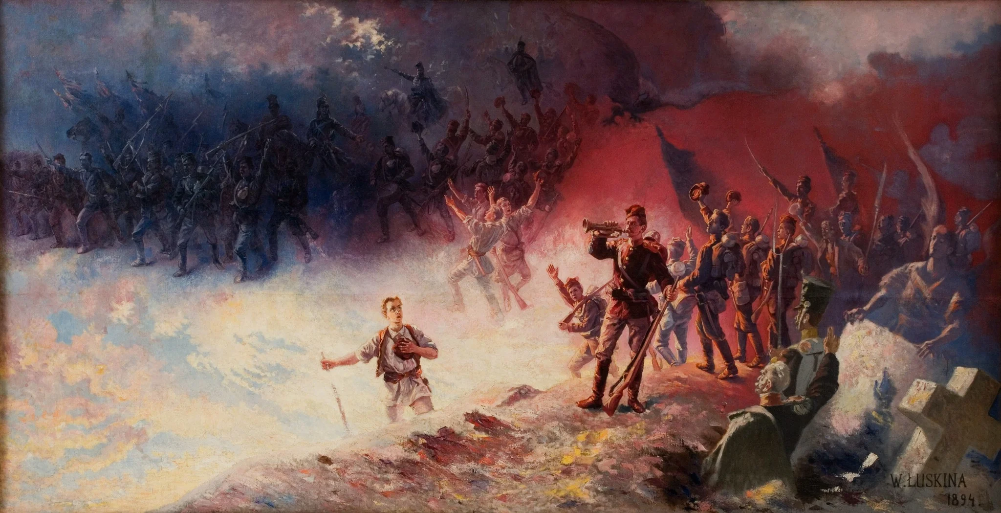 Reveille, by Włodzimierz Łuskina, oil, 1898
