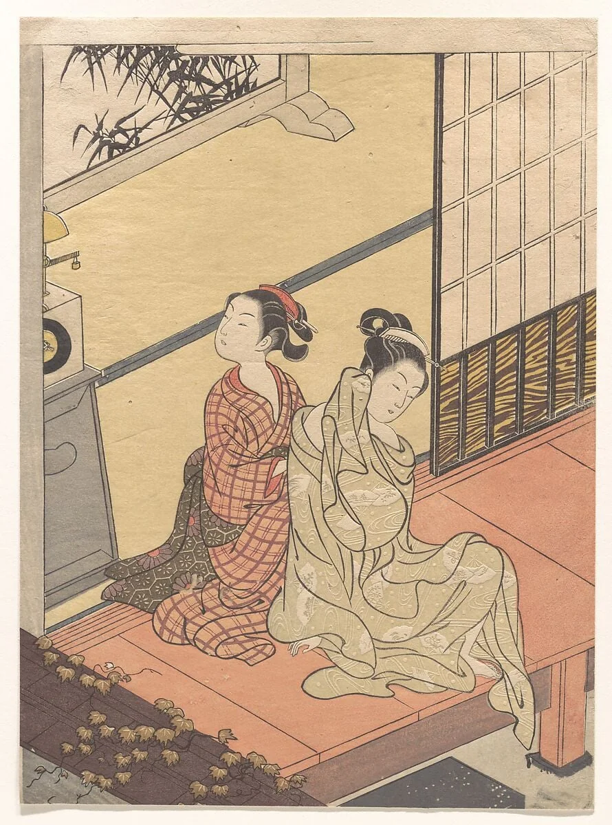 鈴木春信画　坐鋪八景　とけひの晩鐘|Evening Chime of the Clock (Tokei no banshō), from the series “Eight Parlor Views” (Zashiki hakkei)