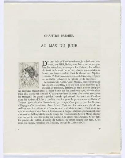 Frédéric Mistral: Mémoires et Recits by Frédéric Mistral: bust of woman in profile (page 9)