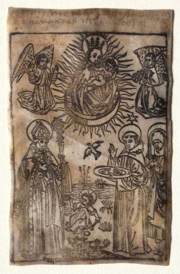 Madonna and Child with Three Members of the St. Augustine Order:  Saints Augustine, Nicholas and Clara, by Unknown, 1404