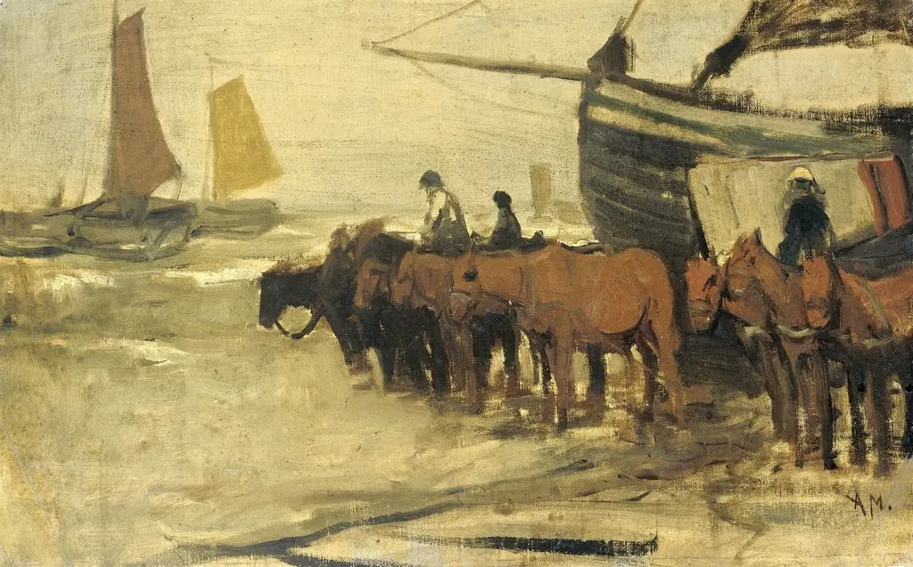 Launching a fishing boat (type 'Pink') in the sea