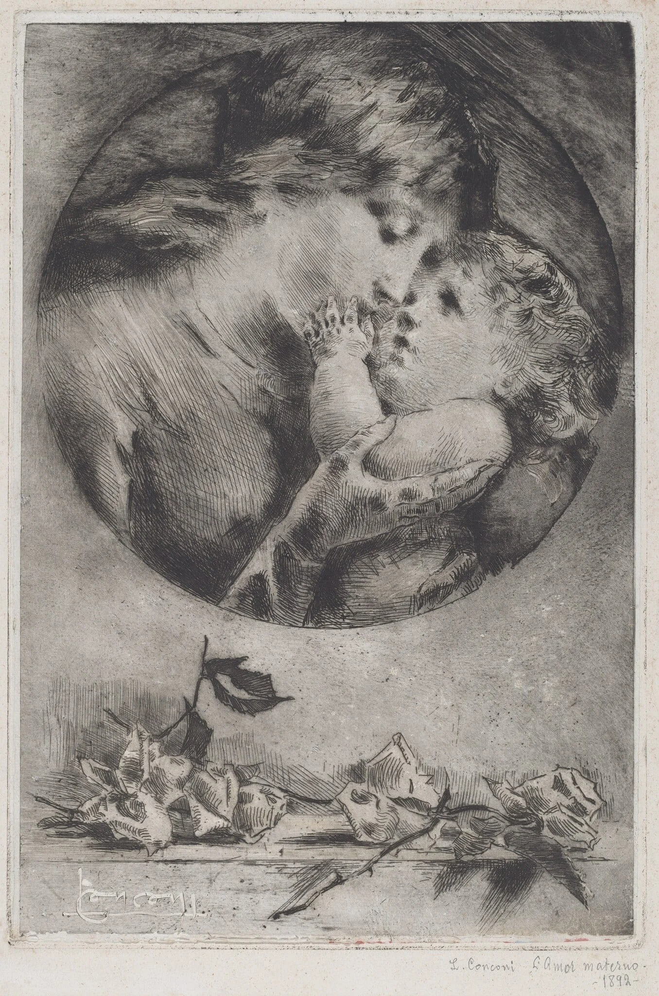 Maternal Love, by Luigi Conconi, ink, 1893