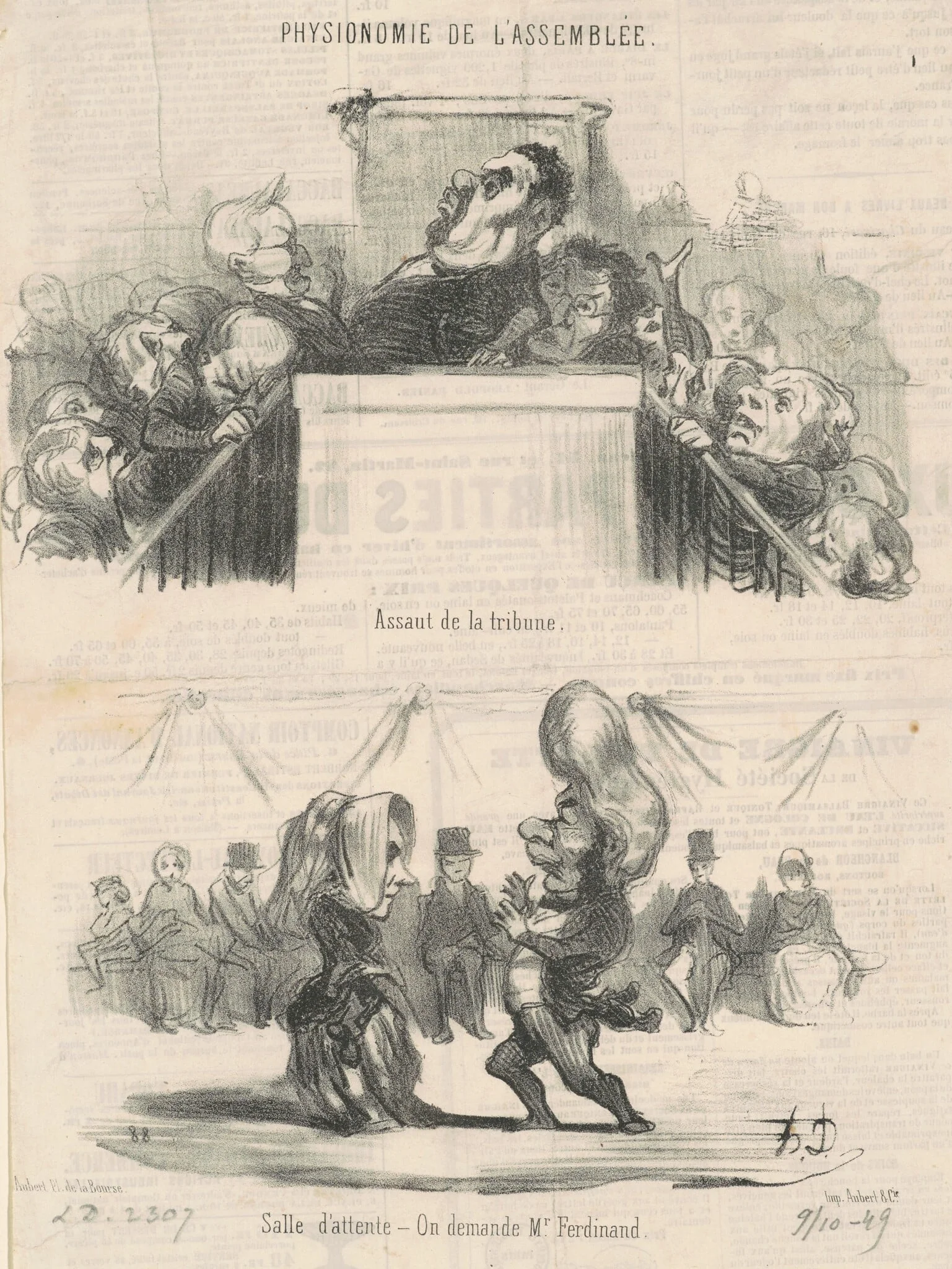 Assaut de la tribune, by Honoré Daumier, ink, 1849
