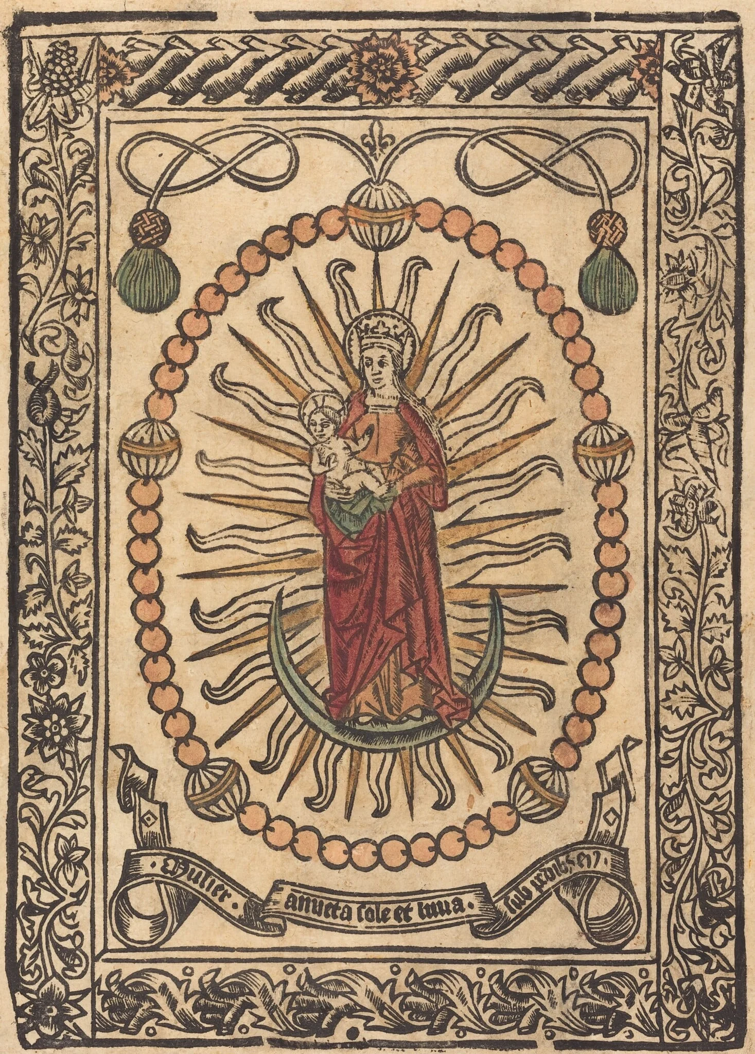 The Madonna and Child in a Rosary, by French 15th Century, ink, 1490