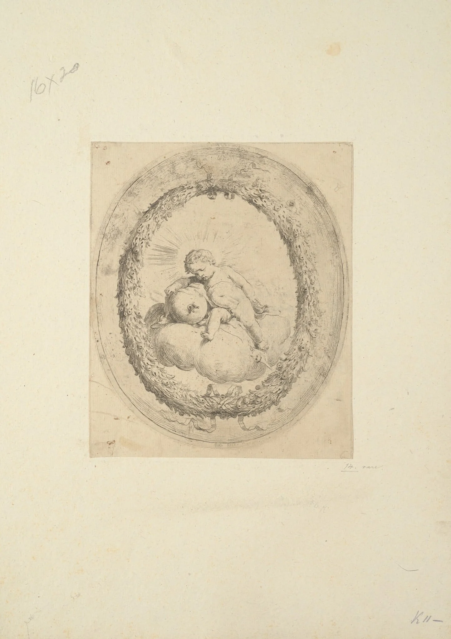 The Infant Christ as Salvator Mundi, by Bartolomeo Biscaino, ink, 1654