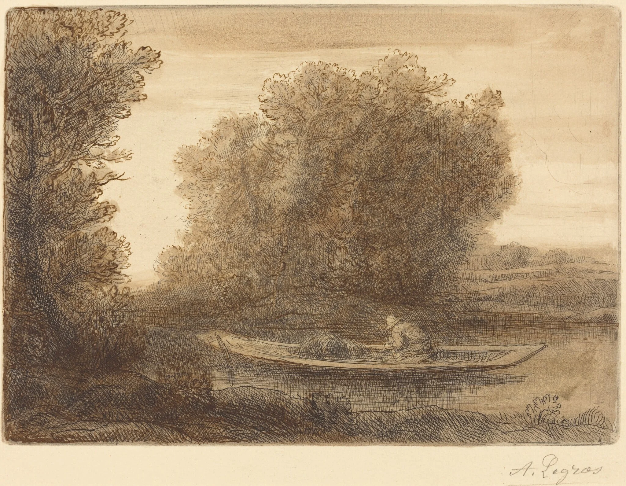 Bend in the River (Un coin de riviere), by Alphonse Legros, ink, 1874