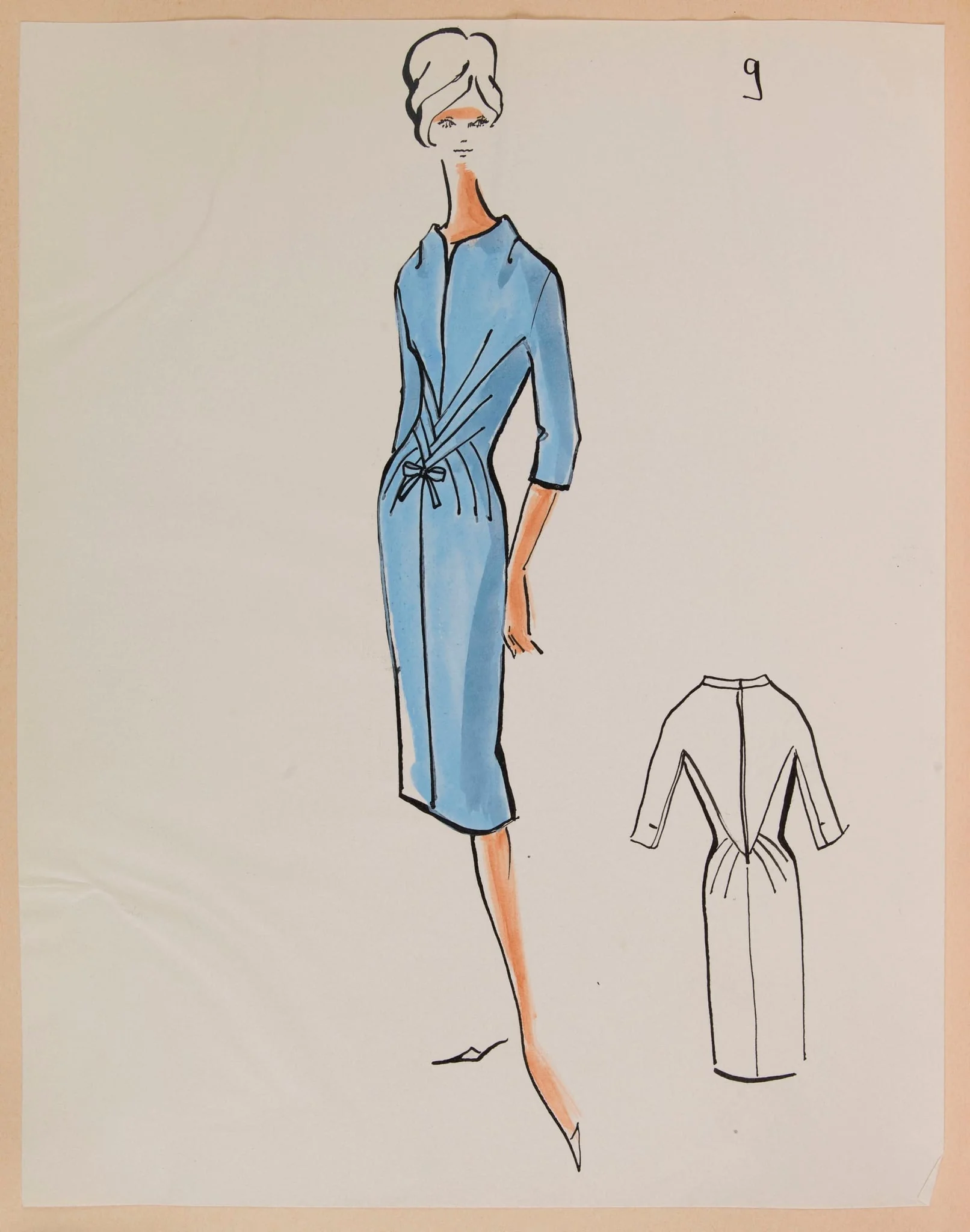 Robe ajustée à plis en chevrons à la taille, by Marie-Louise Carven, 1959