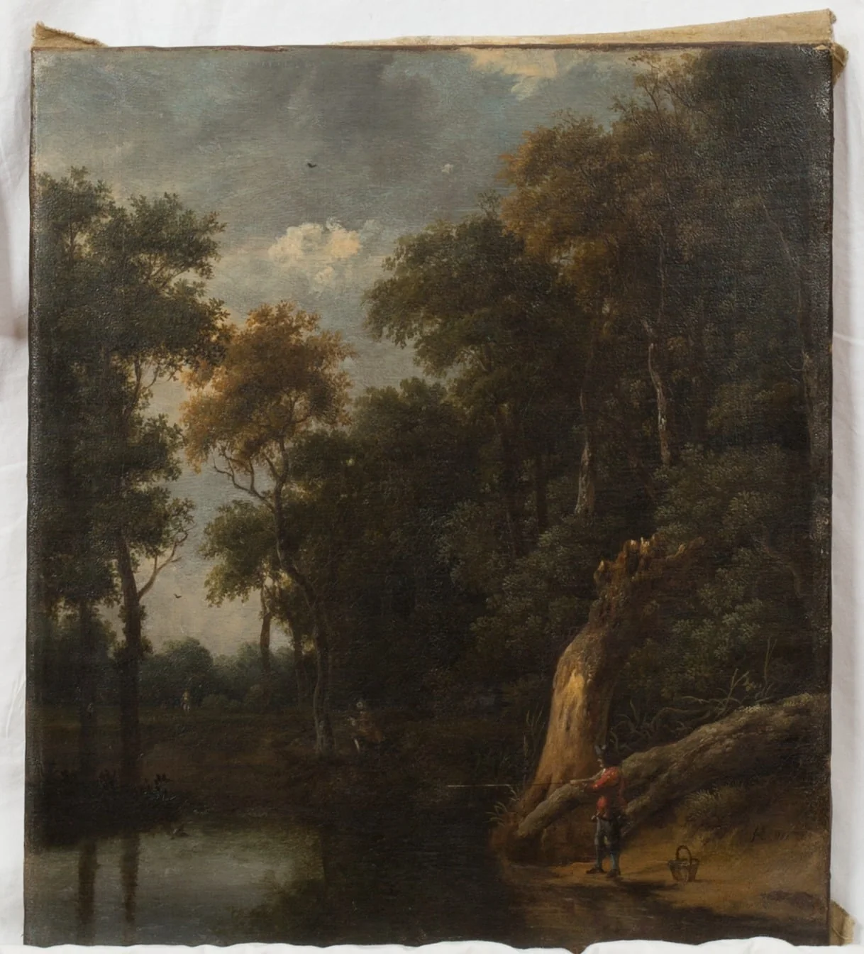 Waldlandschaft mit Angler und Jäger, by Unknown, 1656