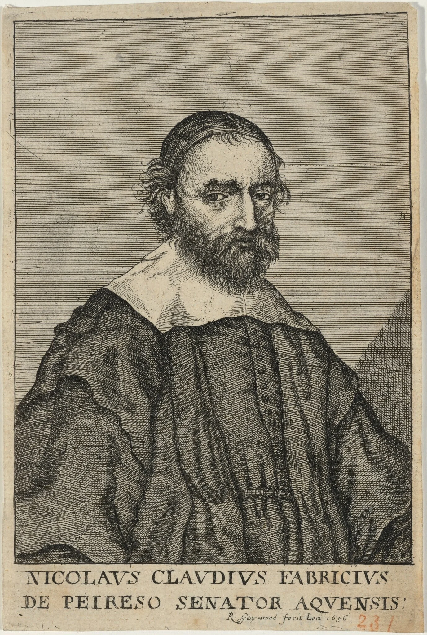 Nicholas Claude Fabri de Peireso, French Antiquary, by Robert Gaywood, ink, 1656