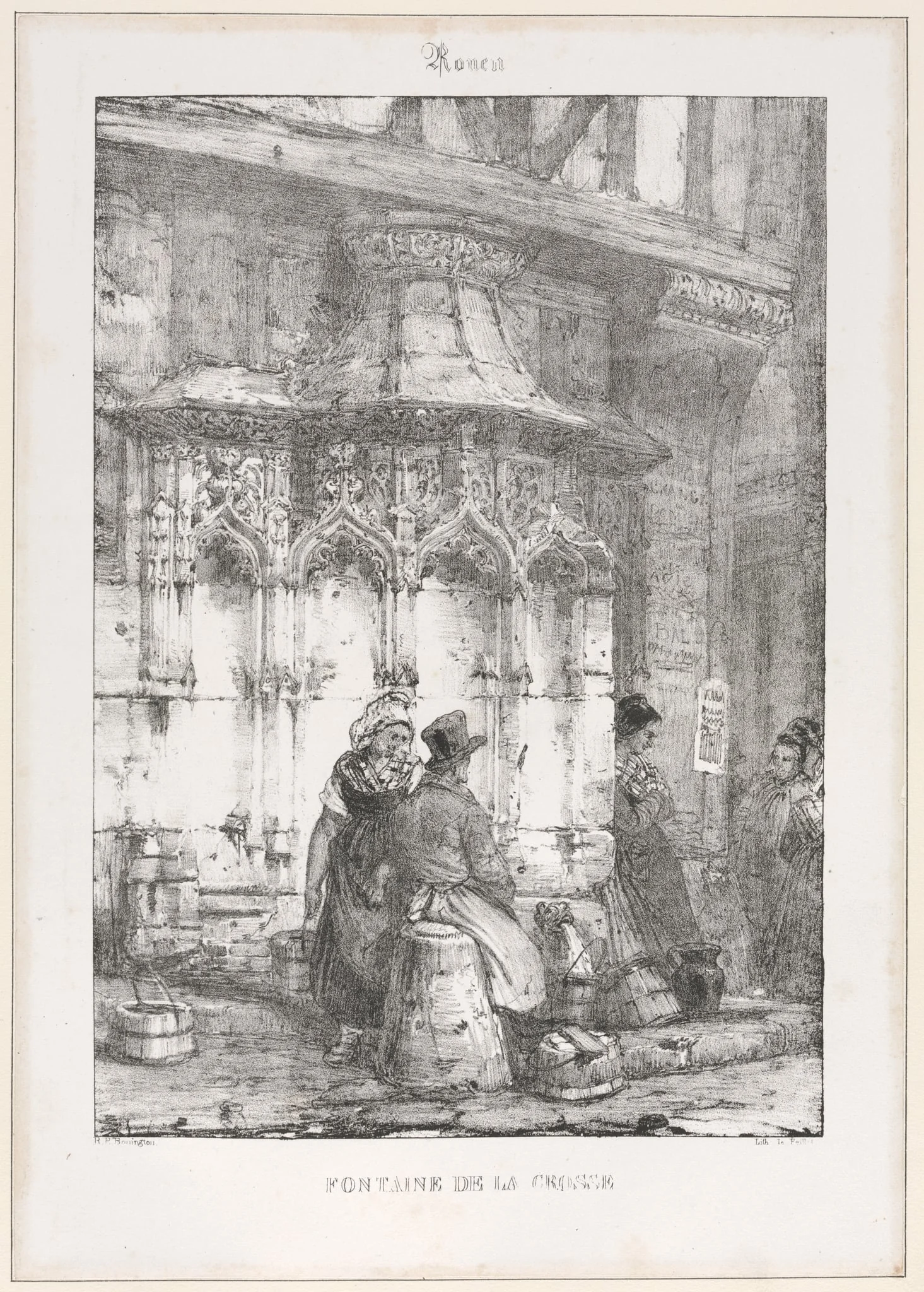 Architectural Remains and Fragments: Rouen - Fontaine de la Crosse, by Richard Parkes Bonington, 1827