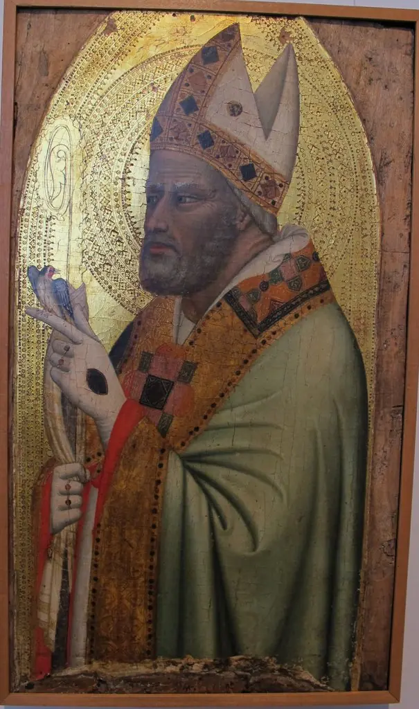 Holy bishop wit a goldfinch