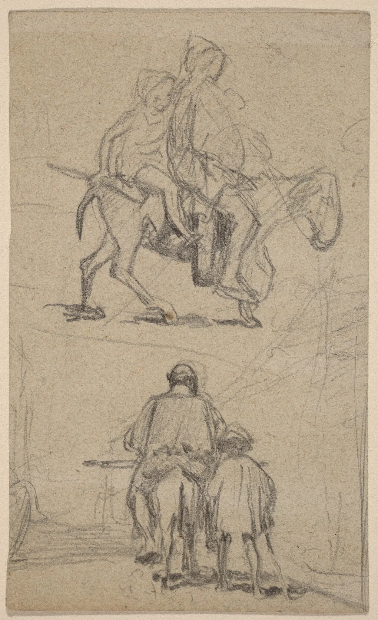 Father, Son, and Donkey, by Elihu Vedder, graphite, 1859