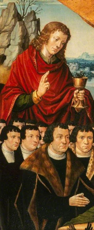 Saint John with a Donor and his Sons, by Unknown, oil, 1600