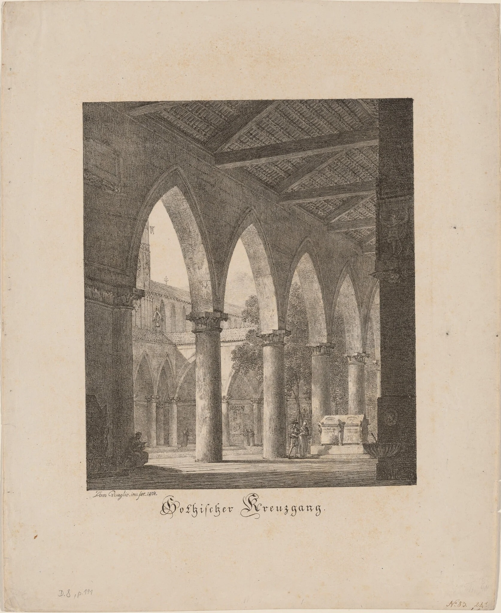 Gothischer Kreuzgang (Gothic Cloister), by Domenico Quaglio, ink, 1808