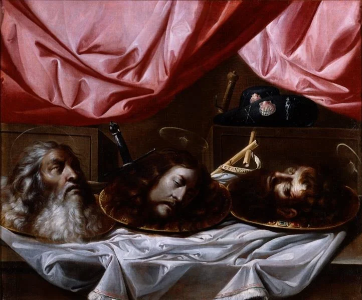 Die Köpfe der Märtyrer Paulus, Johannes der Täufer und Jakobus, by Unknown, oil, 1665