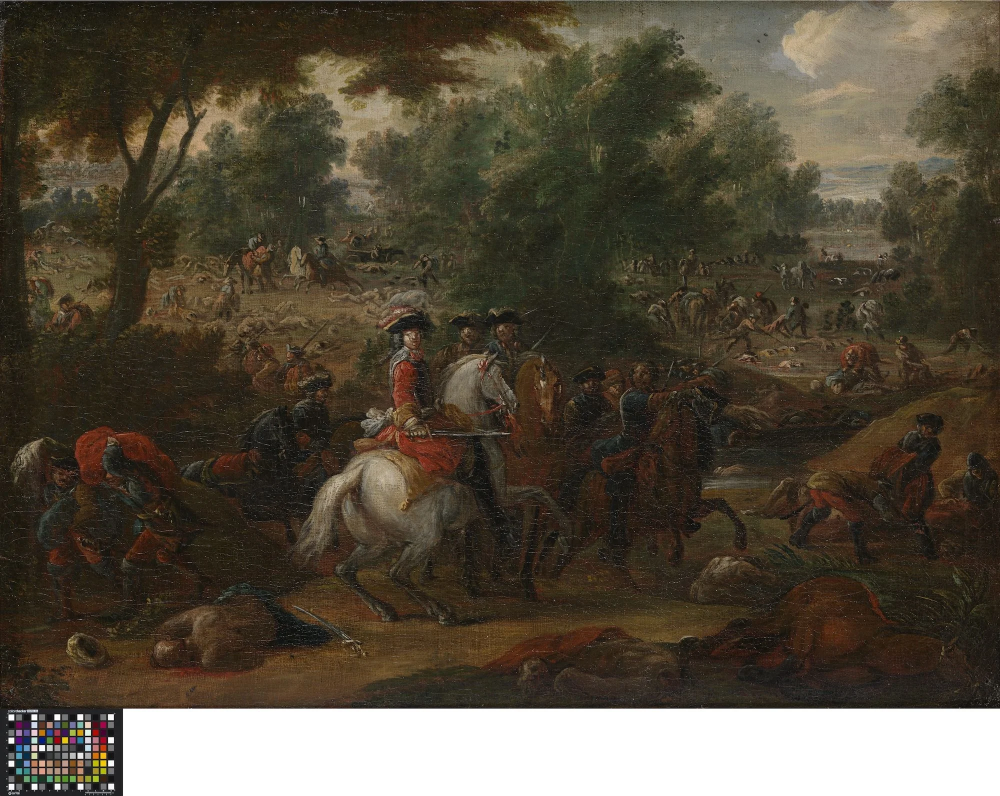 Landschap met veldslag, by Unknown, oil, 1701