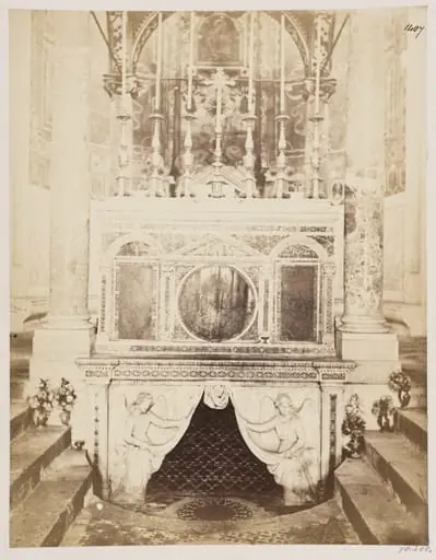Church and Altar Decoration, S. Cesareo - Altar with Confessio under it, shewing Cosmati Mosaic-work and Sculpture