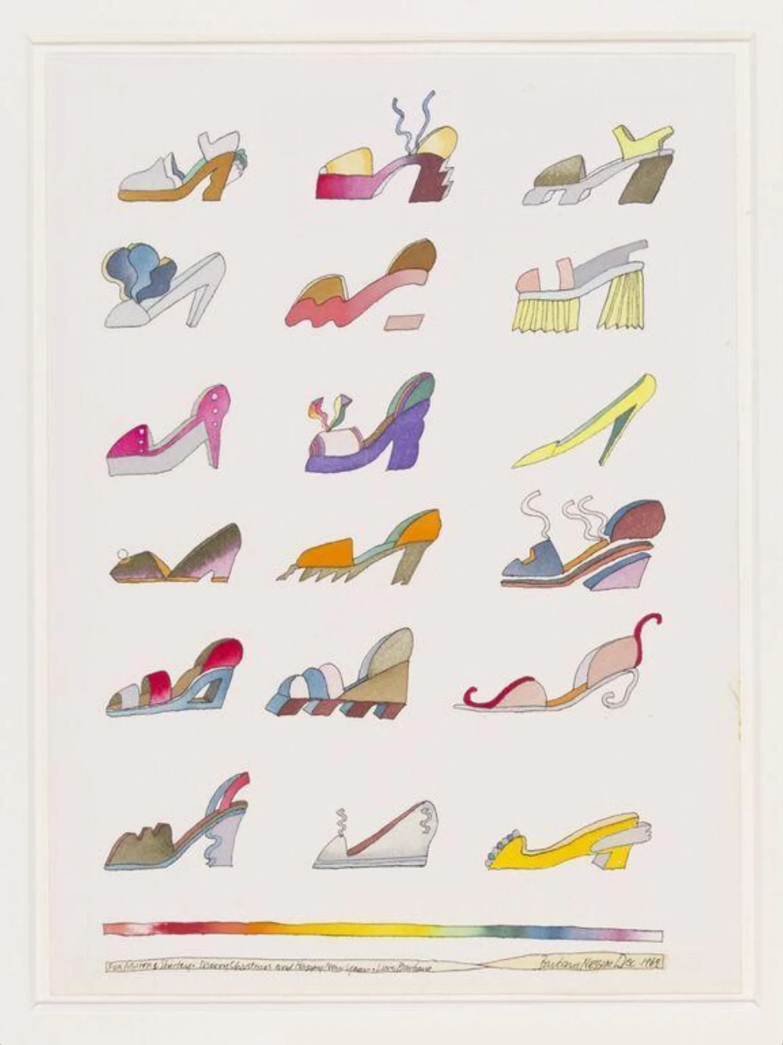 Eighteen Shoes, by Barbara Nessim, watercolor, 1969