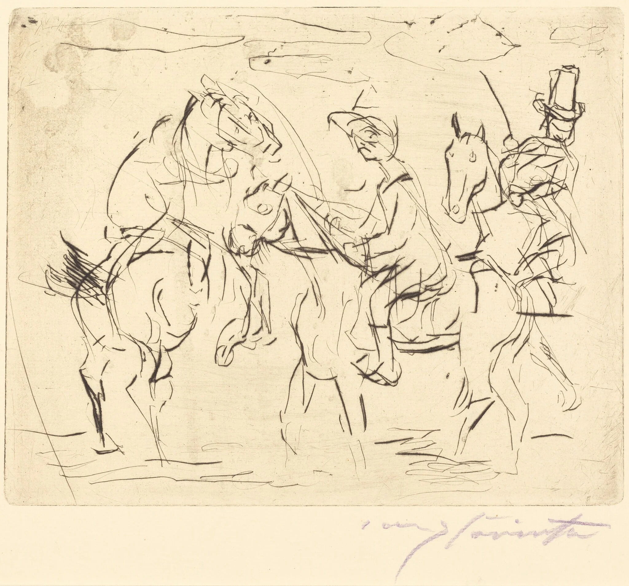 Sonntagsreiter (Sunday Riders), by Lovis Corinth, ink, 1920